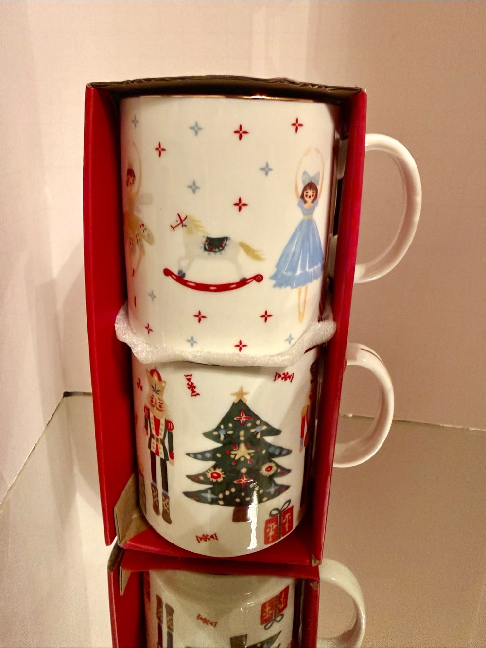 Christmas Nutcracker & Ballerina Ceramic Mug Set - White